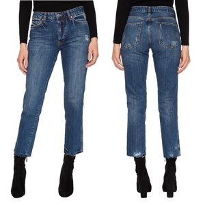 Free People Slim Boyfriend Distressed Raw-Hem Denim Jeans